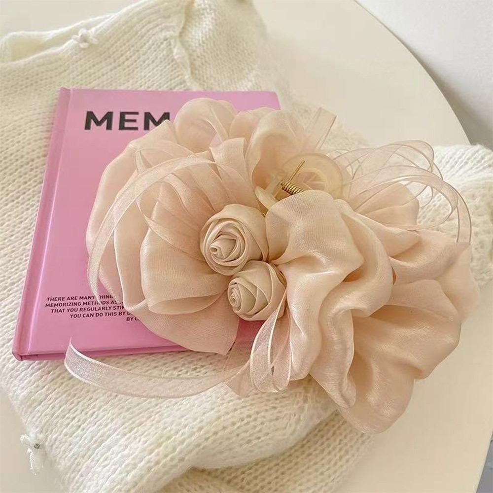 

Великі шпильки-краби з бантом з стрічки, нековзні французькі шпильки для волосся, мила шпилька-краб для волосся з трояндою для жінок шампанського