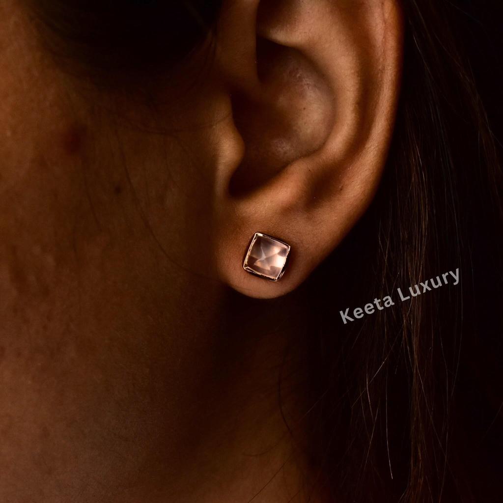 Natural Rose Quartz Studs,  Sterling Silver Pink Rose Quartz Sugar Loaf Stud Earrings, Quartz Studs, Bridesmaid Studs , Rose Quartz Jewelry