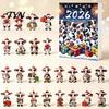 2026 Holiday Atmosphere Gift Set Christmas Cow Ornament Advent Calendar 2026, 24 Days 2D Acrylic Hanging Pendant Flat for Car Rearview Mirror