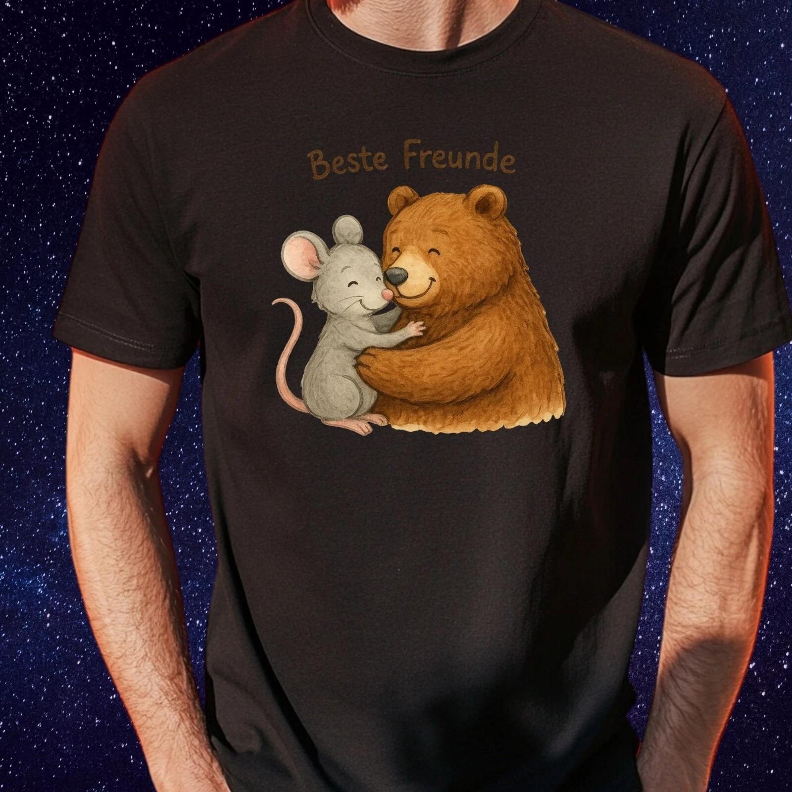 T-Shirt Herren Maus und Bär Freunde Motiv Baumwolle Größe S bis 5XL M