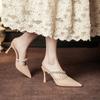 8189-1 Women's High-Heeled Pointed Toe Mules with Thin Heel - French Style Versatile Sandals
