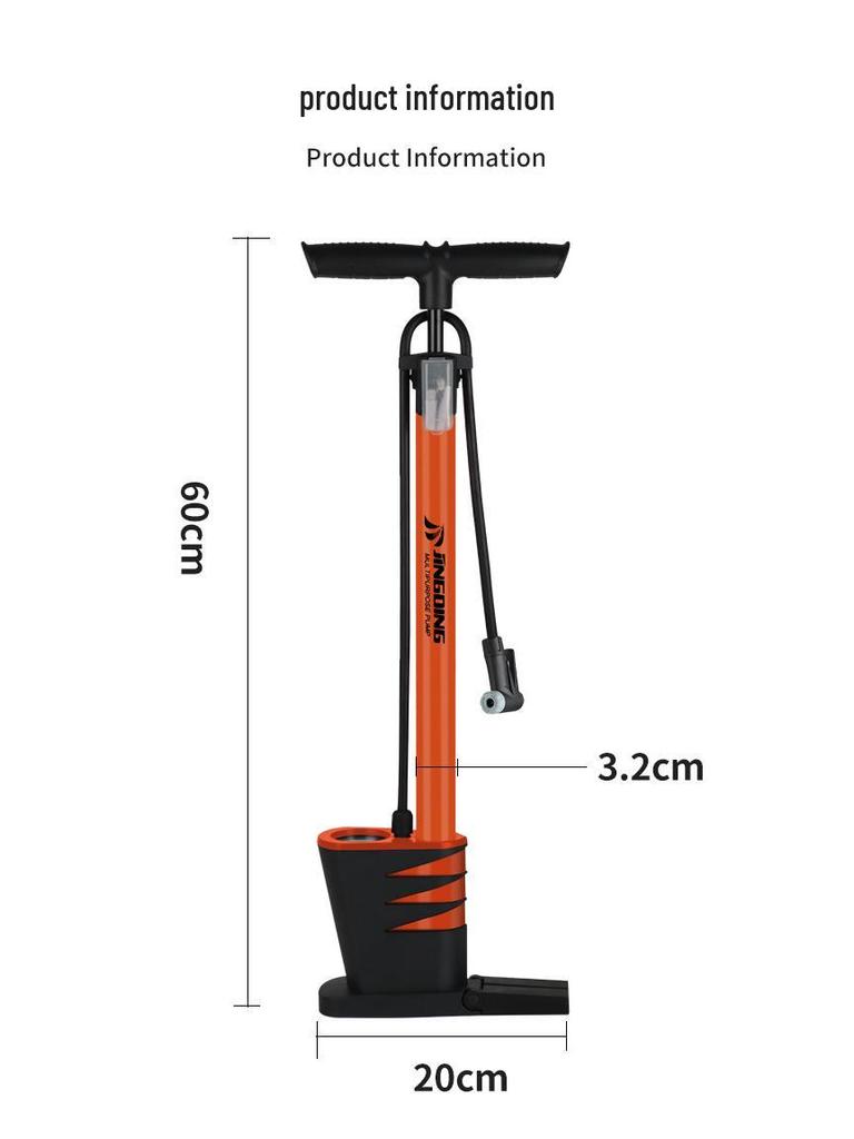 Jingding Universal Bicycle and Car Tire Inflator with Gauge
