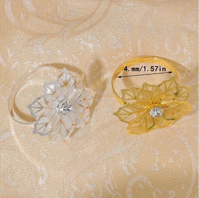 Gold Hollow Out Flower Napkin Ring Holder Metal Napkin Rings,Wedding Party Holiday Banquet Christmas Dinner