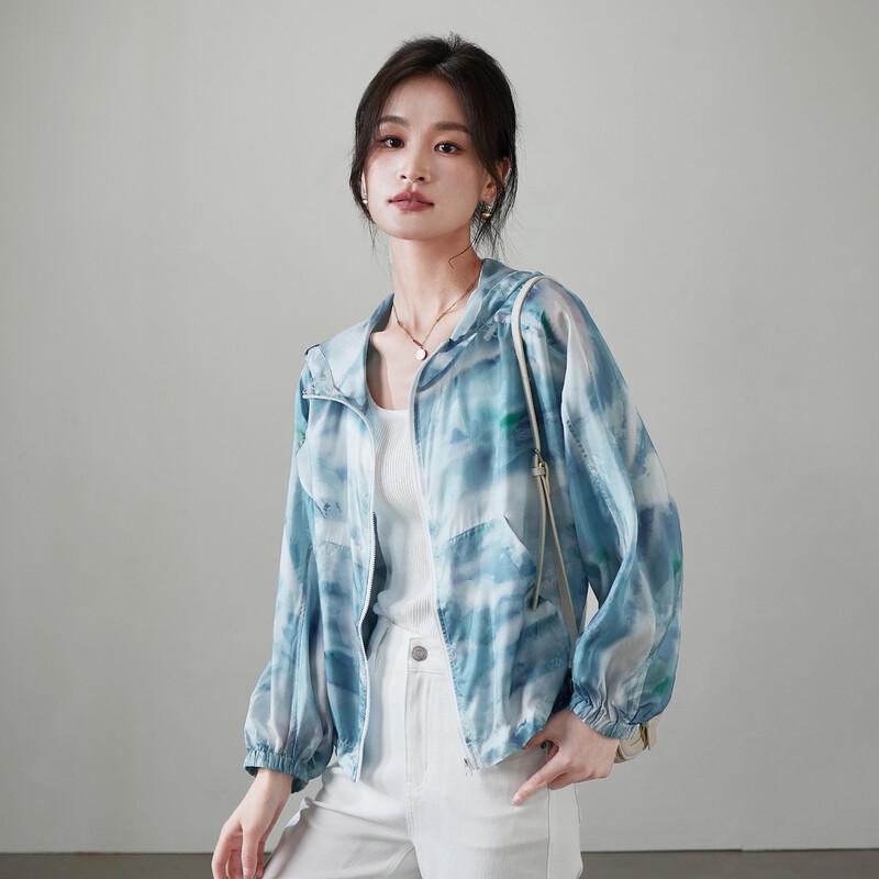 SOFSIL Damen Kapuzenjacke mit Print aus Seide