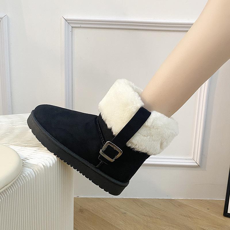 Winter new warm snow boots women's frosted metal buckle cotton boots thick-soled large cotton snow boots women