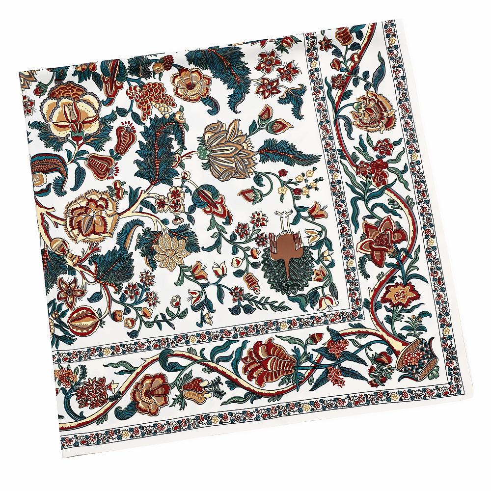 130*130Cm Russian National Square Scarf Luxury Floral Printed Silk Scarves Lady Handkerchief Bandana Foulard Ethnic Shawl