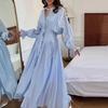 Women Elegant Solid Color High Waist Button Long Maxi Dress