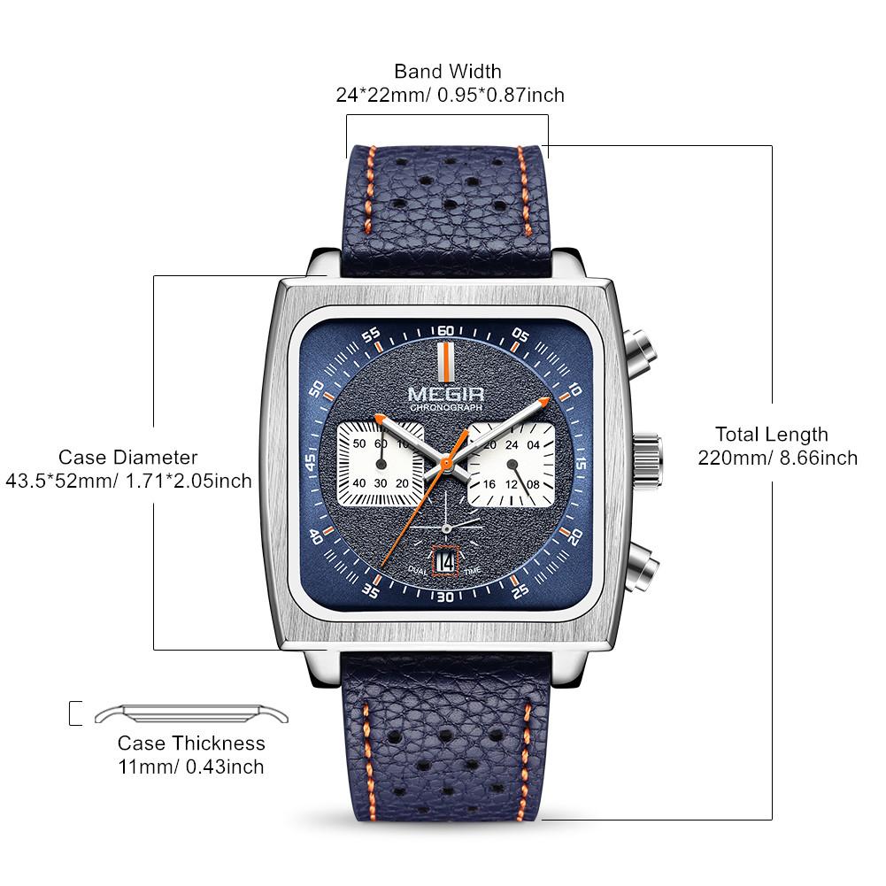 MEGIR Orologio Da Uomo Rettangolare Al Quarzo – Nero – Cronografo Con Datario E Luce Notturna - 4