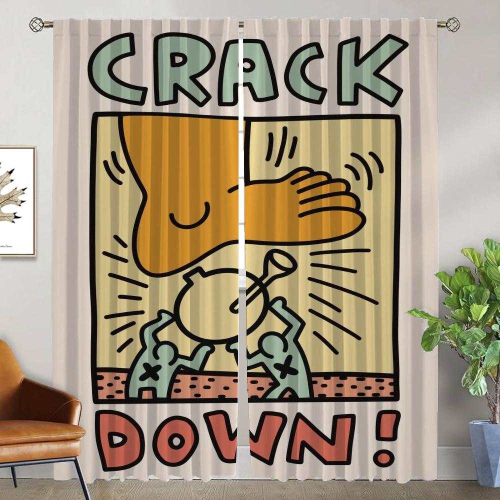 Keith Harings Curtains Child Room Blackout Curtain for Room 2 Panel Tulle for Bedroom Home Interior Curtains Partition Shades