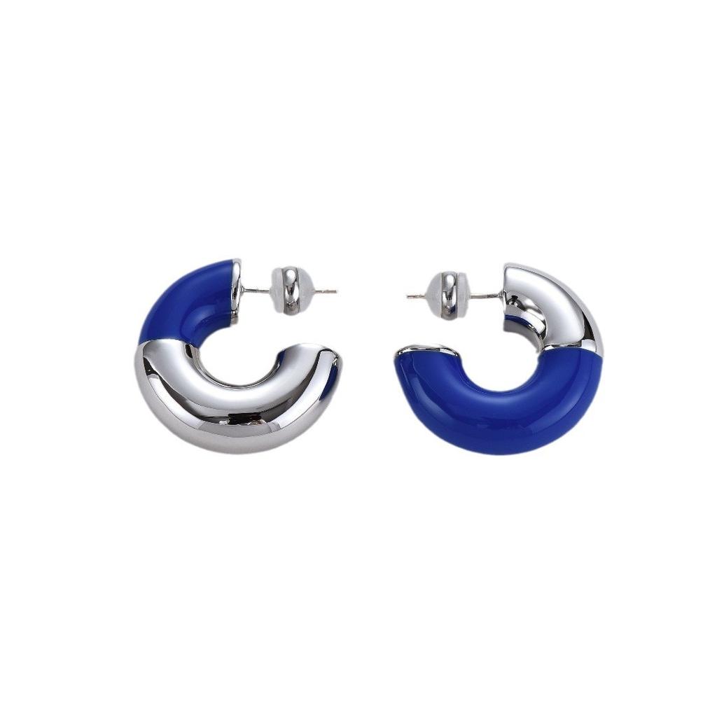 Premium Metal Light Luxury Temperament Asymmetrical Drop Glaze S925 Silver Needle Stud Earrings Autumn And Winter Must Enter Earrings Women