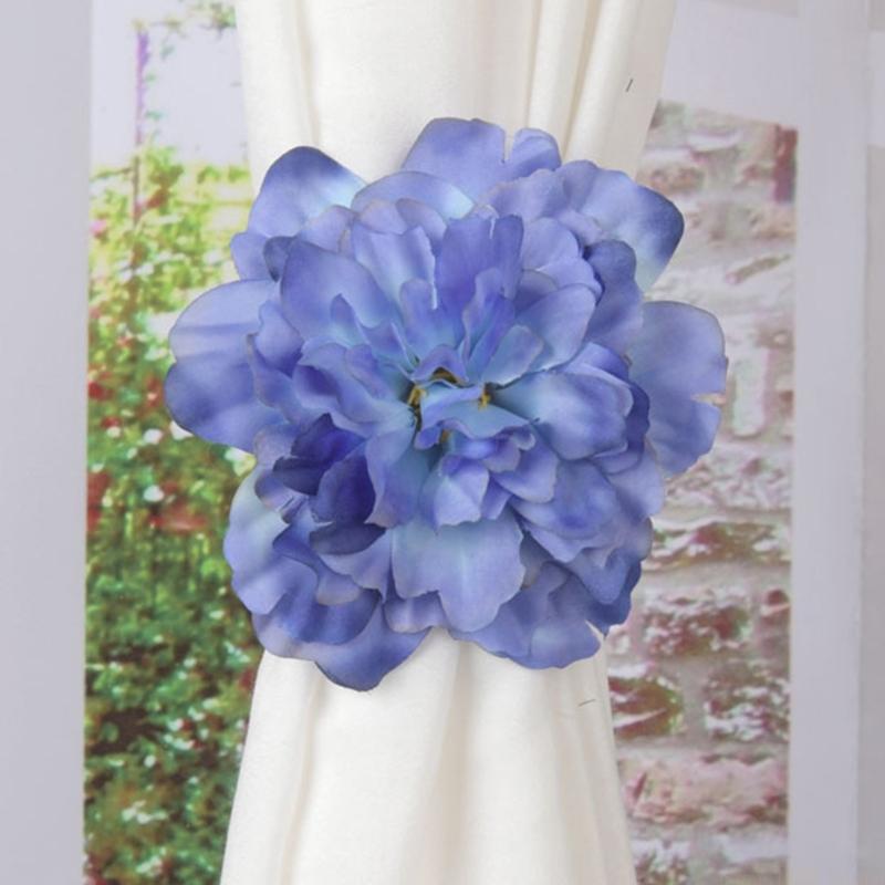 QX2E Pack of 2 Artificial Floral Curtain Holder Buckles Elegant Window Drapery Tiebacks Clips Clamp Window Accessories Decors