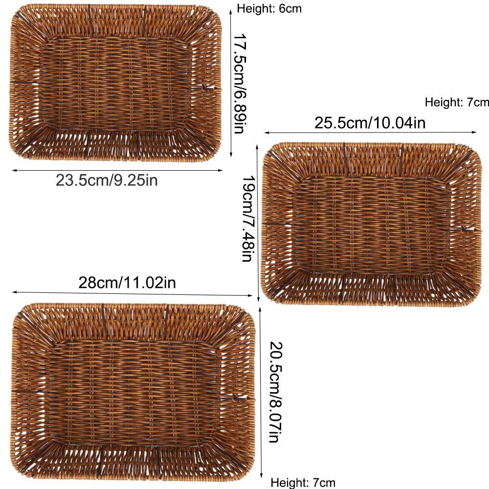 Plastic Rattan Food Plate Rectangle Fruit Tray New Bread Basket  Breakfast Cake Snack