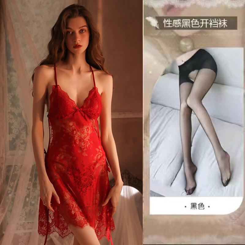 Halter Lingerie Women's Sexy Pajamas Seduction Transparent Lace Neck Shapewear Pajamas