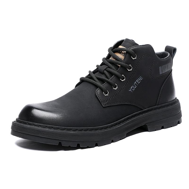 Men's High-Top Leather Martin Boots, 2024 Autumn/Winter, Plus Velvet, Warm Mid-Top Work Boots