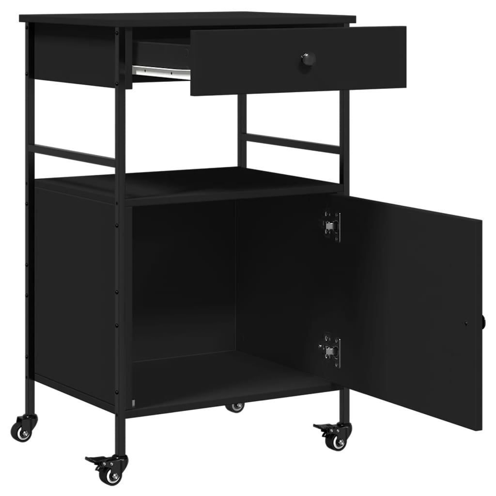 Vidaxl Kitchen Trolley, Black, 56X43X89.5 Cm, Wood-Based Material
