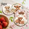 Heat Resistant Cork Cup Mats Highland Cow Coasters, Cute Floral Farmhouse Drink with Vintage Flower Print Holders Non-Slip Base, Table Protector