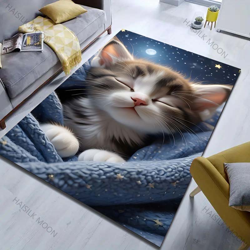 1PC Kitten in Blanket Pattern Carpet Soft Fluffy Floor Mat for Bedroom Living Room Sofa Modern Home Decor Machine Washable Rug