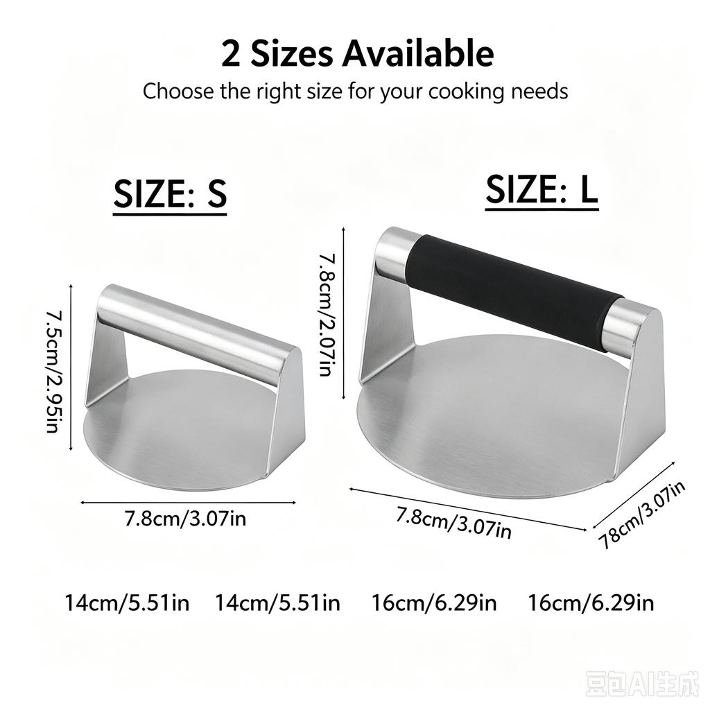 Lihe Stainless Steel Burger Press, Round Manual Meat Patty Maker, Steak & Hamburger Press Tool