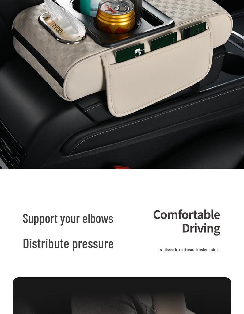 Universal Car Armrest Pad with Storage and Tissue Box