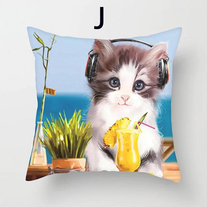Cushion Cover Cute Cat Pattern Square Pillowcase Zipper Birthday Gift Sofa Home Hotel Decoration 45*45Cm