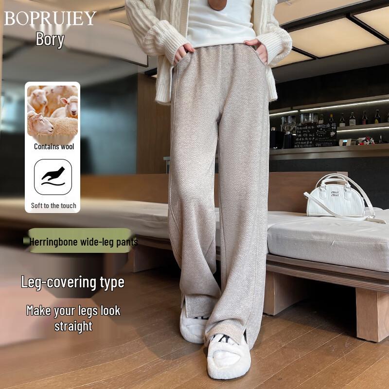 

Boru Women s Herringbone Slit Hem Wool Blend Straight-Leg Pants M