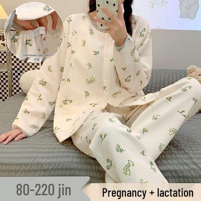Autumn/Winter Maternity Pajama Set: Thick Cotton, Plus Size, Postpartum Nursing