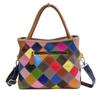 Lederhandtasche Farbiges Rindsleder Rhombus Splicing Schulter Messenger Bag Leder Plaid Bag