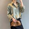 Women's Spring and Autumn Solid Color Buttons Tops Ladies Long-sleeved Lapel Commuter Shirt
