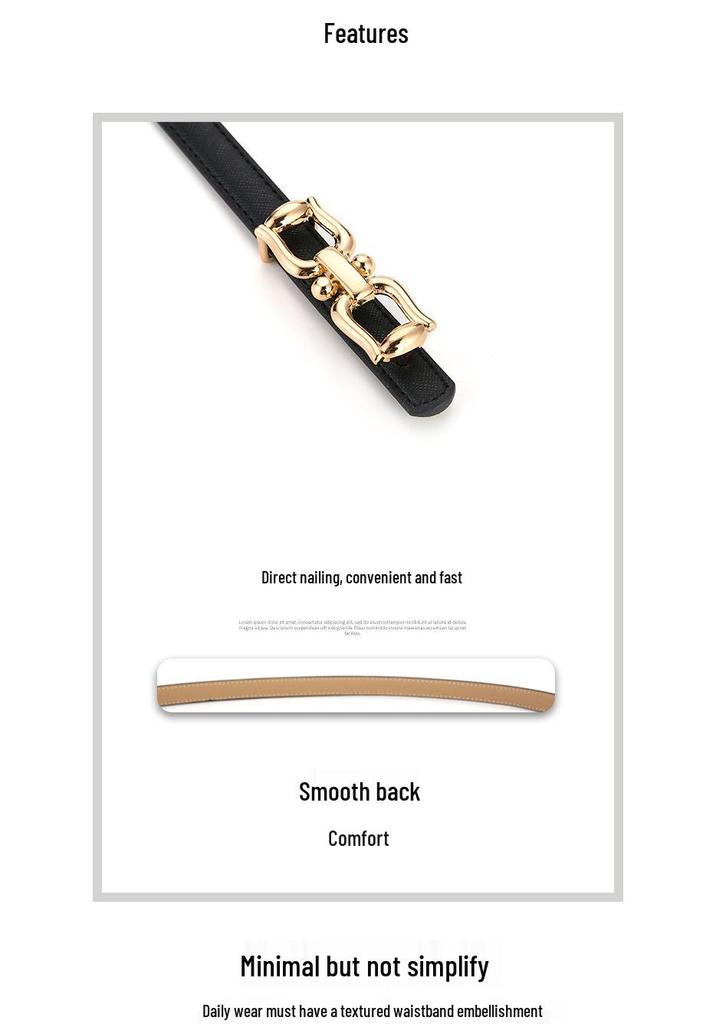 Women's Fashionable Genuine Leather Black Thin Belt for Skirt, Suit, Jeans - Versatile, Simple, Korean Style