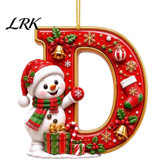Decorative Gift Tags Cute Snowman Letter Christmas Ornament, 2D Flat Personalized A-Z Alphabet Tree Ornaments Acrylic Hanging Pendant for Xmas