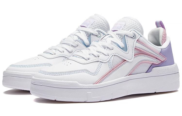LiNing Lite Slip Resistant, Abrasion Resistant, Lightweight Low Top Skateboard Shoes Women's White Pink Purple AGCS098-2