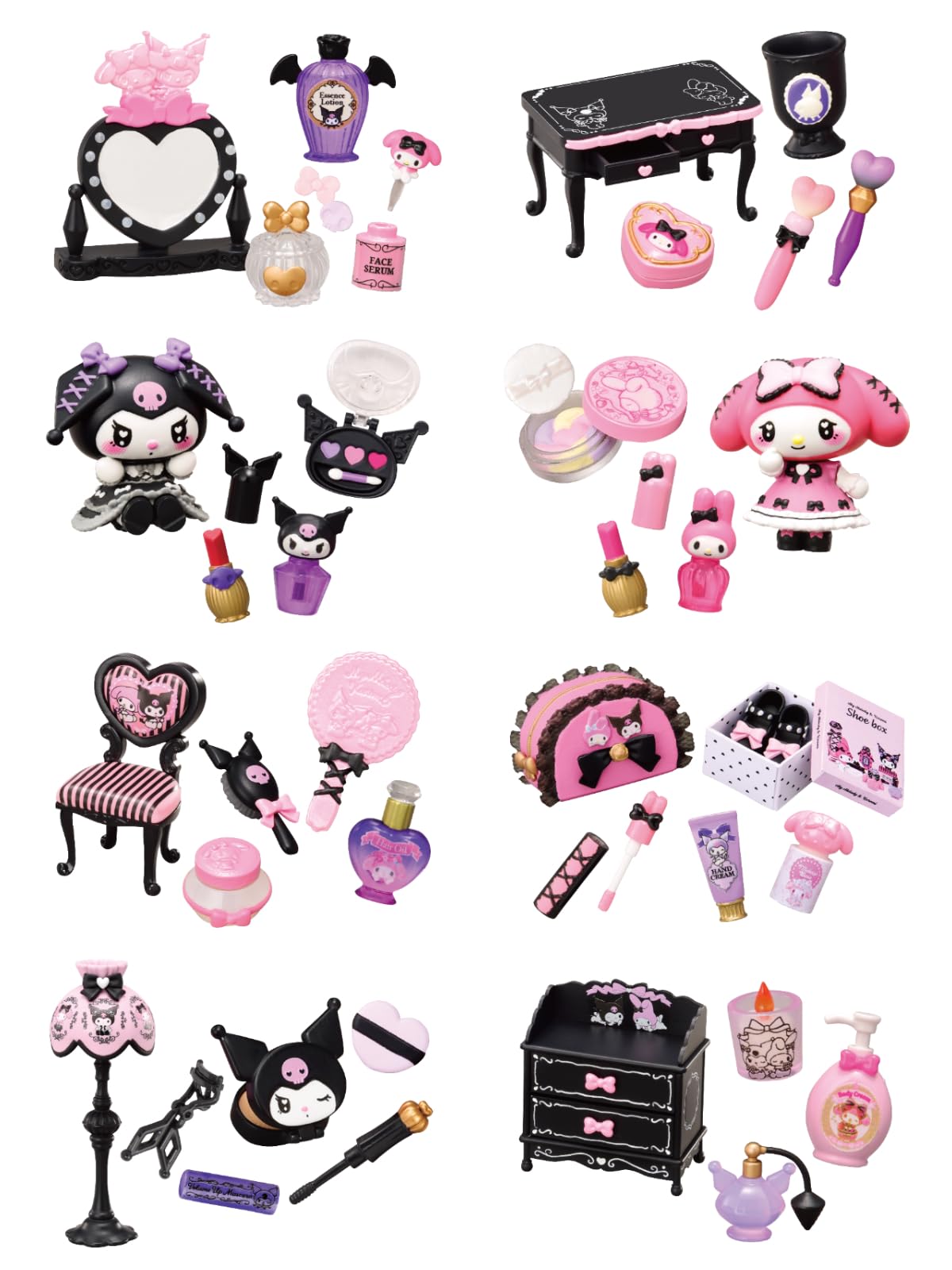 Sanrio My Melody Kuromi 1 Box H115mm x W70mm x D50mm PVC Re-Ment MischievousCosmetics