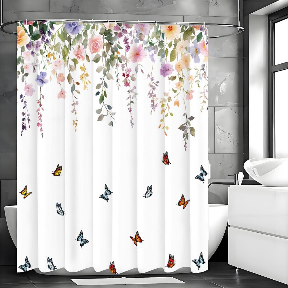 Jessica Chen Fresh And Gentle Countryside Butterfly Shower Curtain Washable Dirt-Resistant Shower Head Waterproof Polyester Bath Curtain