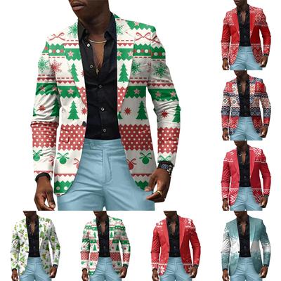 Unisex Zima Boże Narodzenie Nadruki Garnitury Kurtki Unisex Casual Moda Guziki Kurtki
