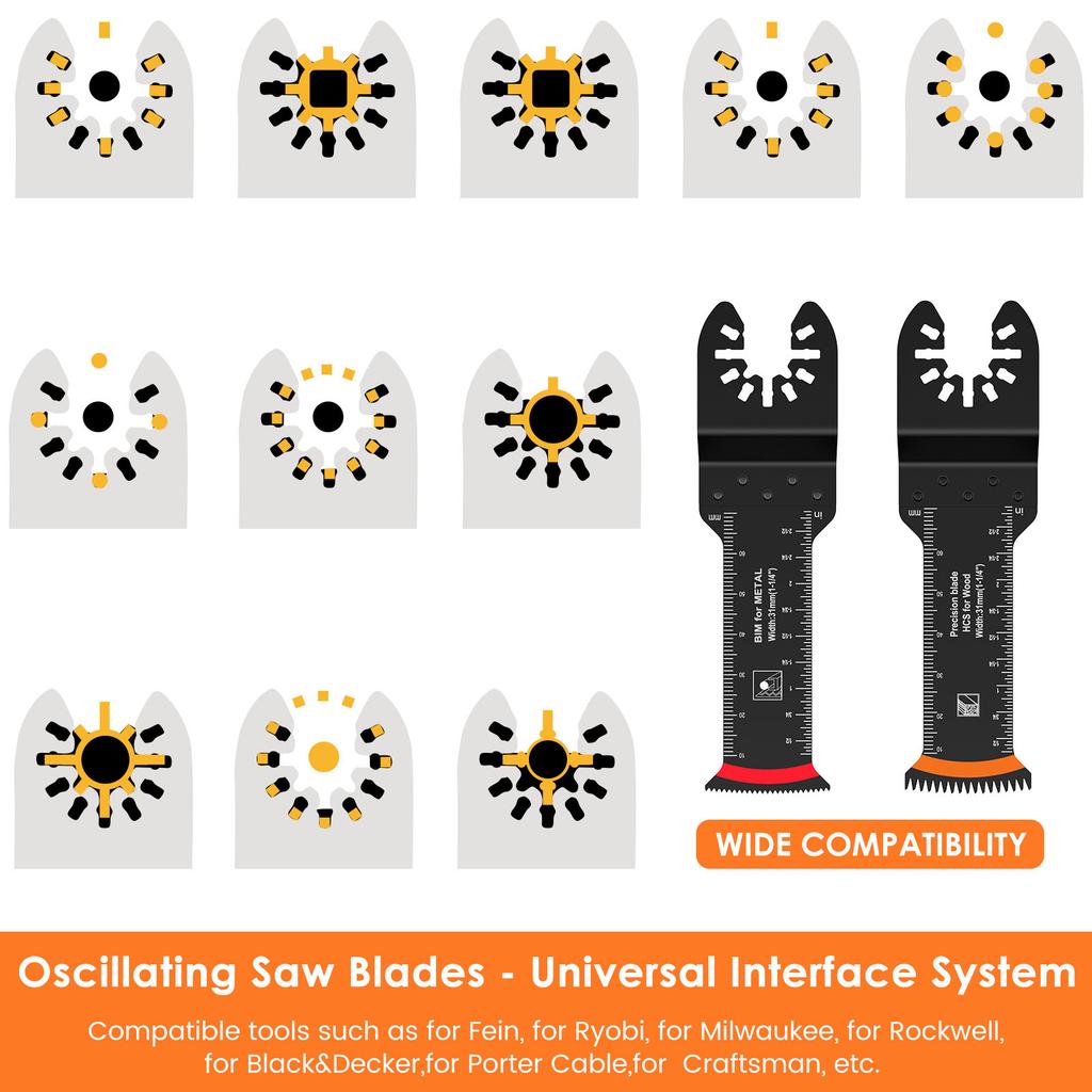 24Pcs Japanese Oscillating Saw Blades High Carbon Steel Bi-Metal Curved Edge Multitool Blades Sharp Wear Resistant Cutter Blade