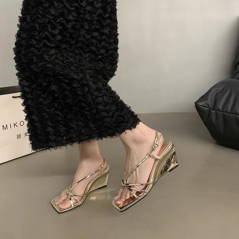 Fashion SUOJIALUN 2025 New Brand Women Sandal Fashion Narrow Band Ladies Gladiator Shoes High Wedge Heel Outdoor Dress Pumps Shoes