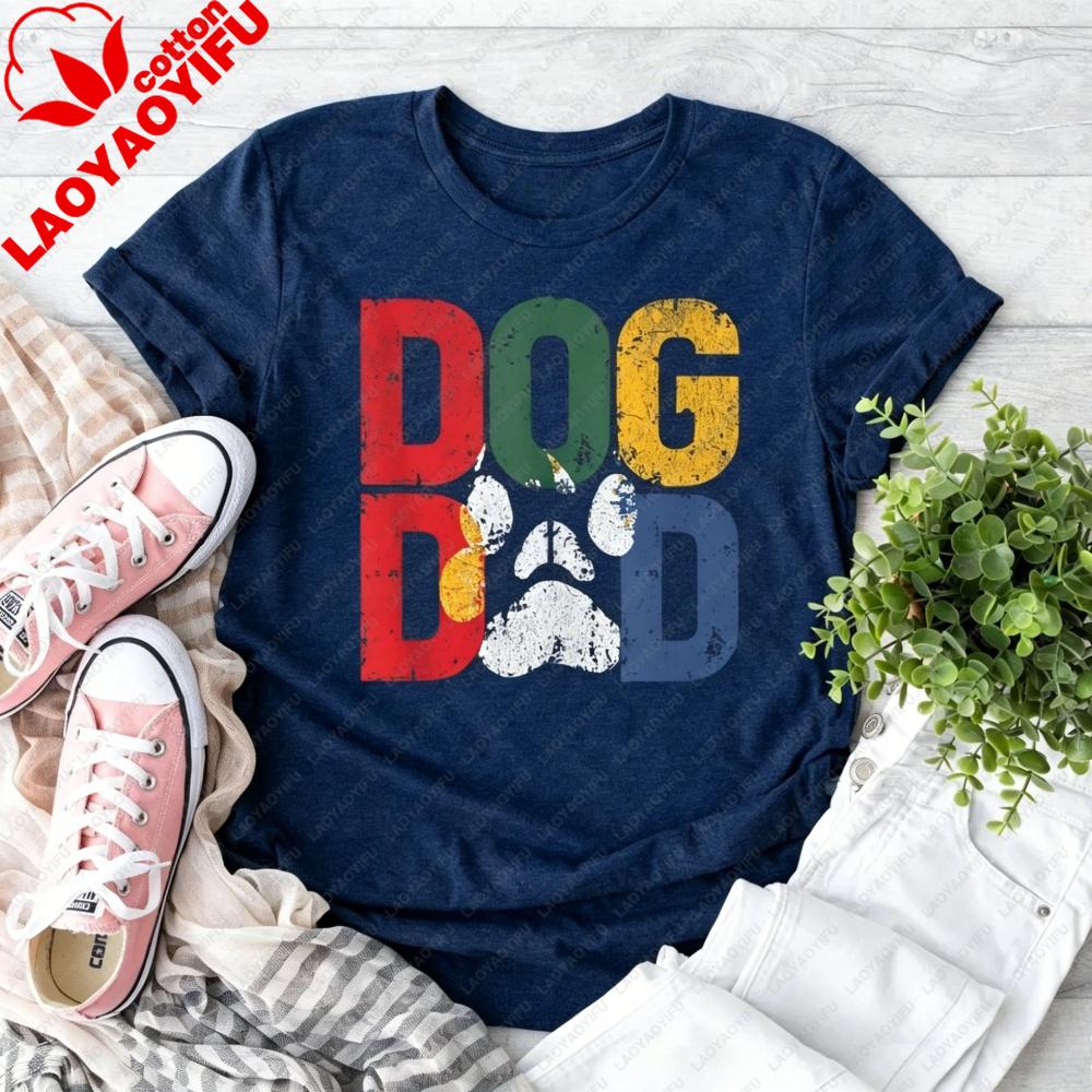 Vintage Dog Dad TShirt Retro Pet Parent Vibe Shirt Pet Lover Statement Tshirt Fathers Day Tee Men Crewneck Cotton Short Sleeve