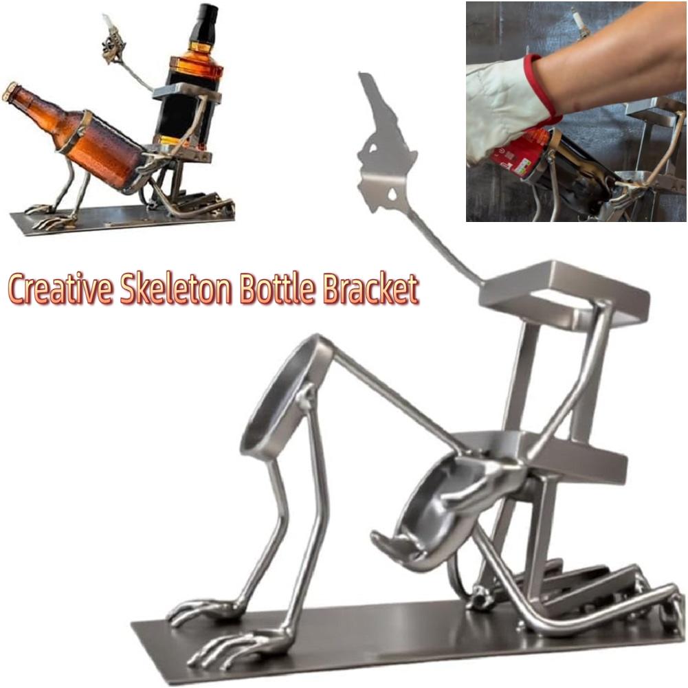 Unique Metal Skeleton Decorated Wine Bottle Rack Creative Skeleton Wine Bottle Holder Bars and Restaurants Coke Bottle Bracket