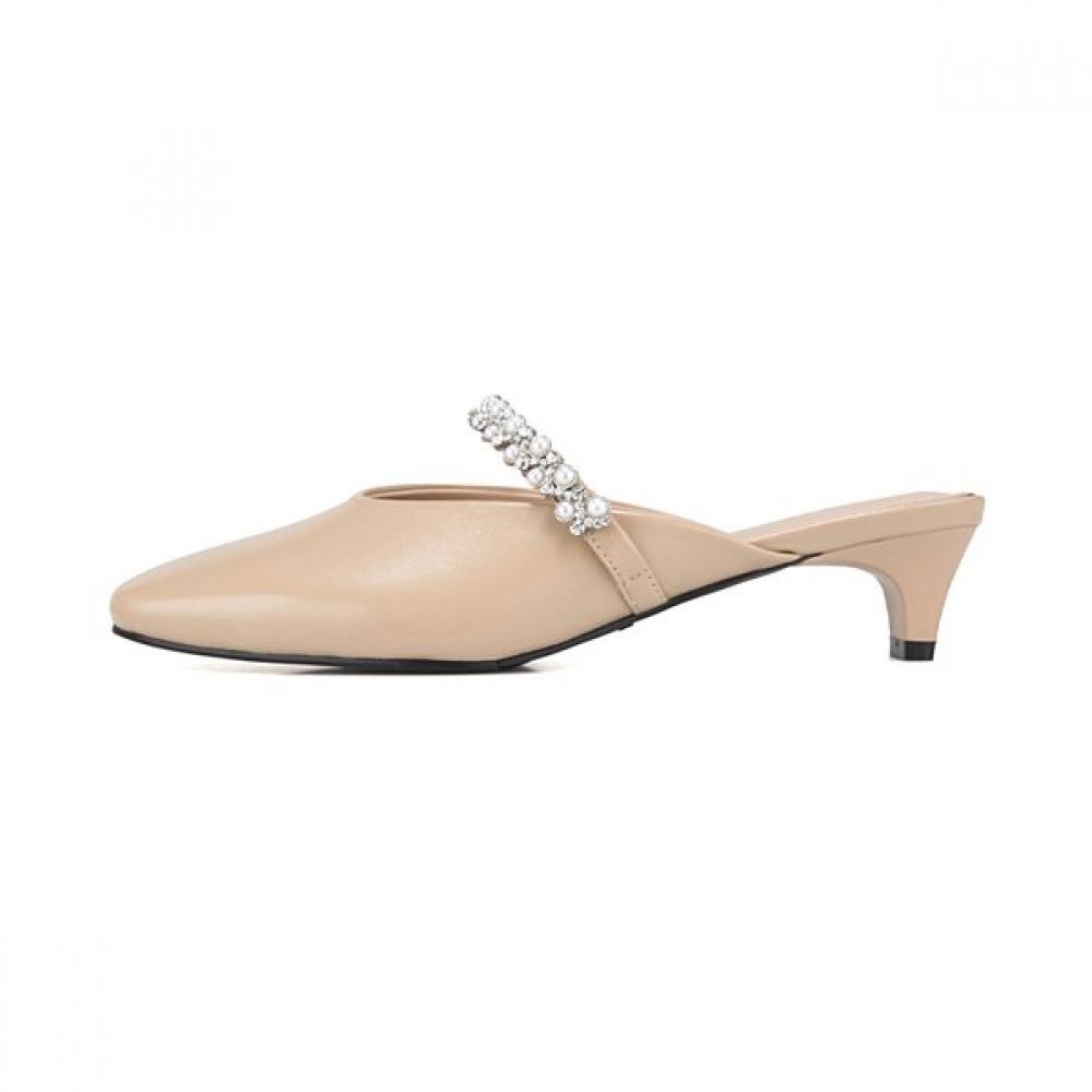 BARBARA Lambskin Feminine Round Shape Jewel Band Mule 4cm 2colors Bbj112