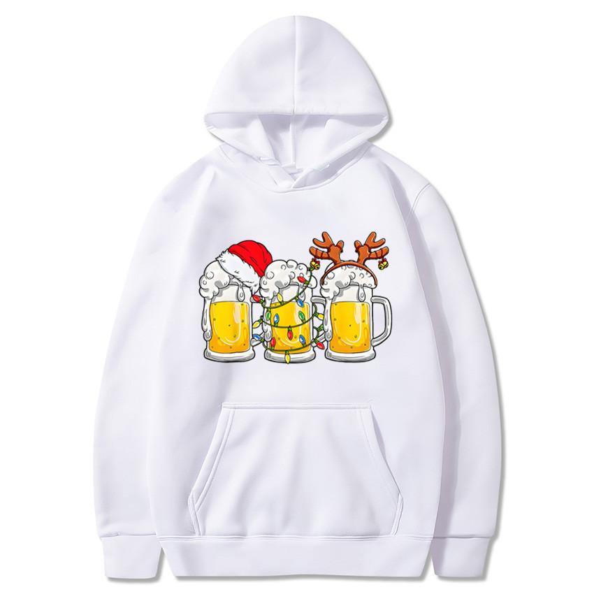 Weihnachts-Bierkrug-Print Hoodie Winter Lässig Fleece Locker Langarm Pullover Kapuzensweatshirt für Damen Herren
