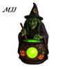 Artistic Room Accessories Halloween Witch Cauldron Lamp, Resin Statue Ornament, Spooky Decorative Figures for Office Light Desktop Table Decoration,