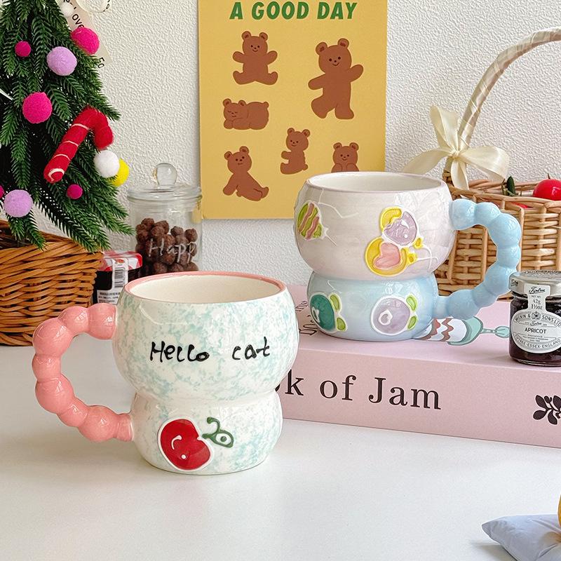 Cute high-value fruit ceramic mug creative coffee breakfast cereal cup girls drinking cup birthday gift