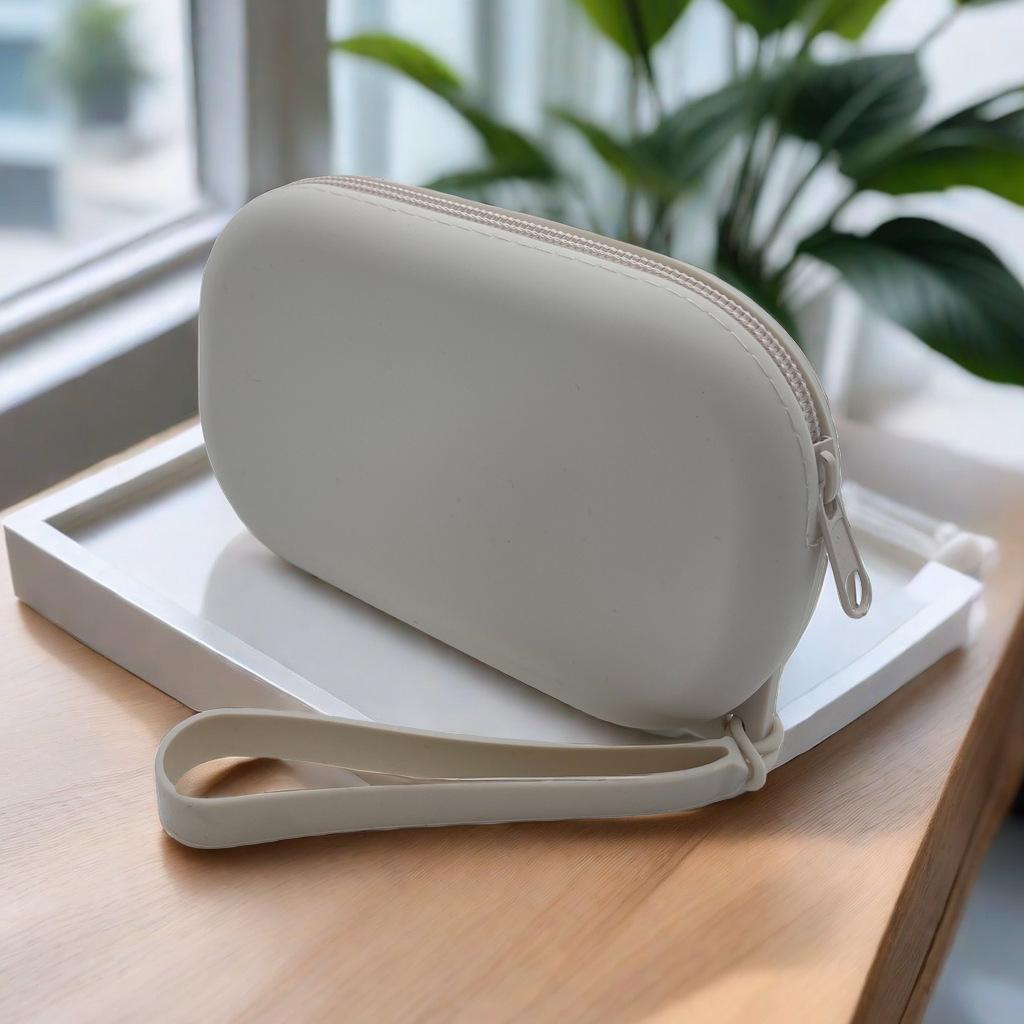 1Pc Oval Silicone Cosmetic Bag Coin Purse Large Capacity Multifunction Storage Bag Solid Color Small Item Bag Pouch
