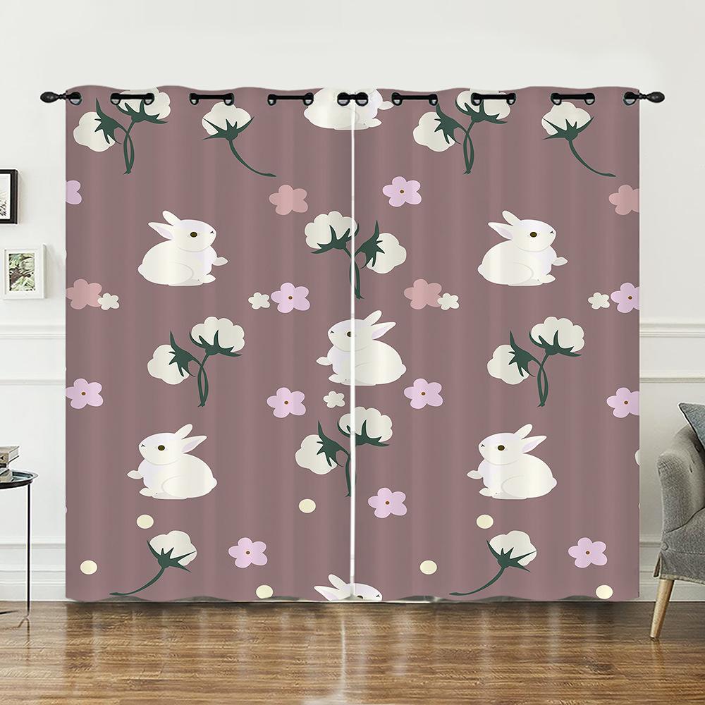Curtain Rabbit Animal Illustration Curtain Digital Printing Blackout Curtain No Punching