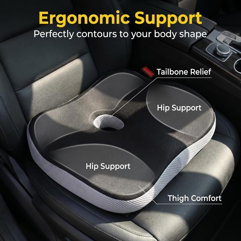Ergonomic Driver Seat Cushion, Anti-Pressure Memory Foam Chair Pad, Comfort Seat Mat for Long Driving Car Office Use