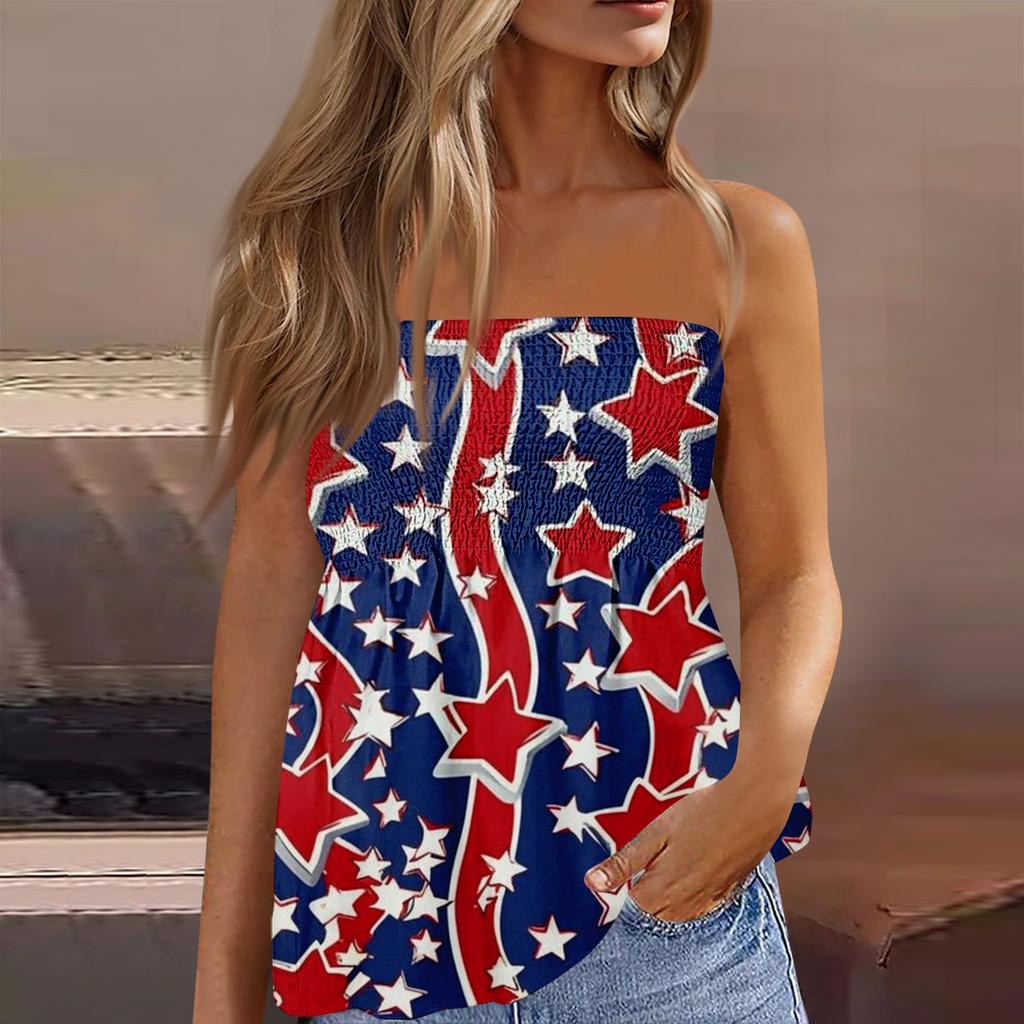 Tube Tops For Women,Cute Sexy Off Shoulder Print Sleeveless T-Shirt