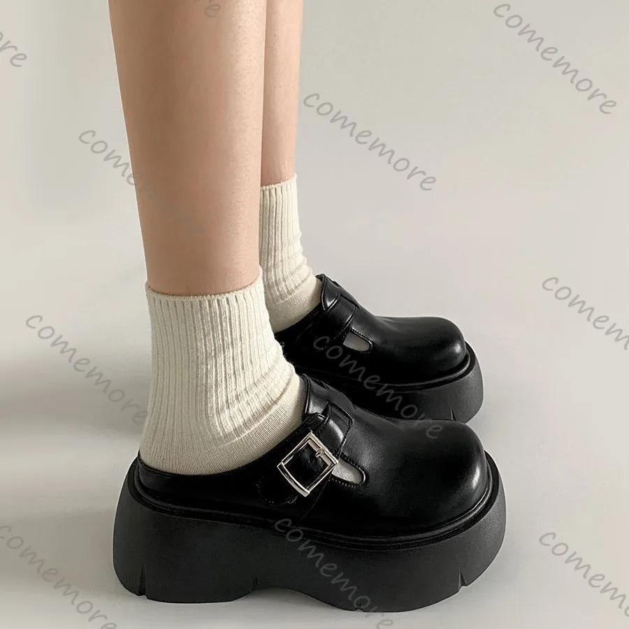 Comemore Platform Baotou Slipper Shoes Women Black Brown High Heels Women's Shoes Casual Slip on Outside Wear Half Mules Slides
