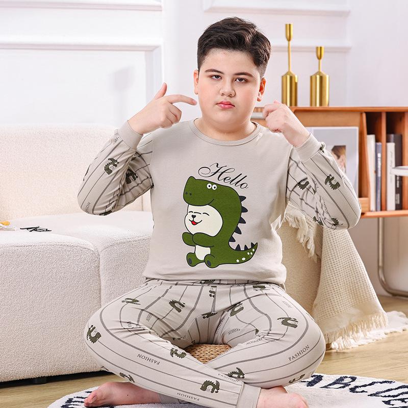 Teen Cotton Wool Pajama Set - Warm Autumn/Winter Underwear for Boys & Students