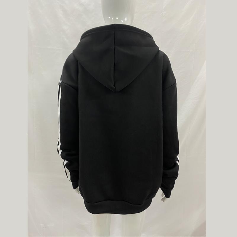 European and American Personalized Printed Stripe Retro Street Trendy Zipper Long Sleeve Hoodie