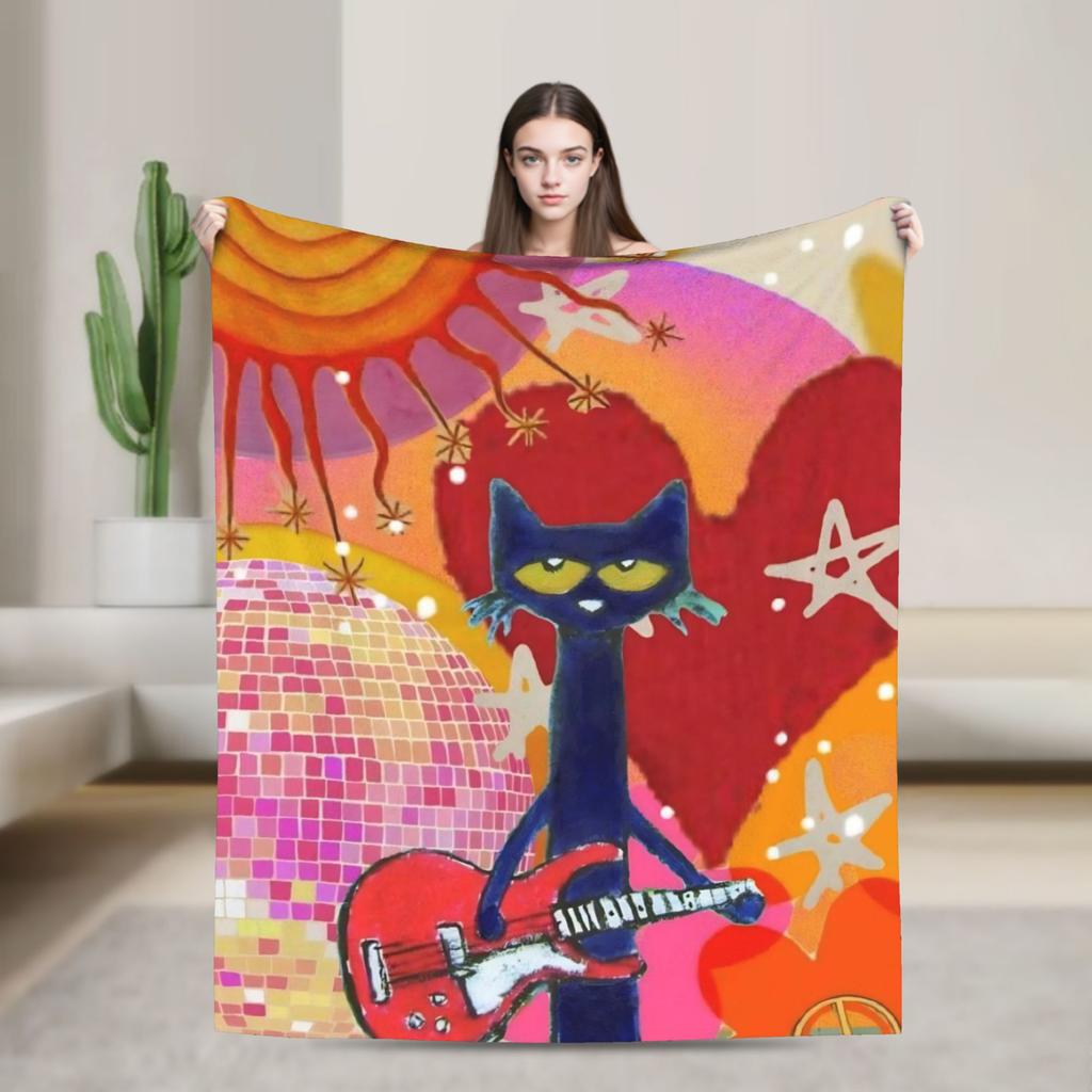 Мультяшное одеяло Sun Pete The Cat Фланелевое покрывало для самолета Путешествия Персонализированное Мягкое Теплое Постельное белье